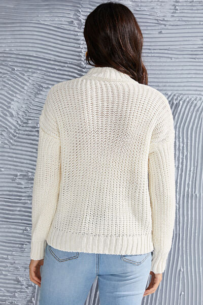 Cable-Knit Mock Neck Long Sleeve Sweater